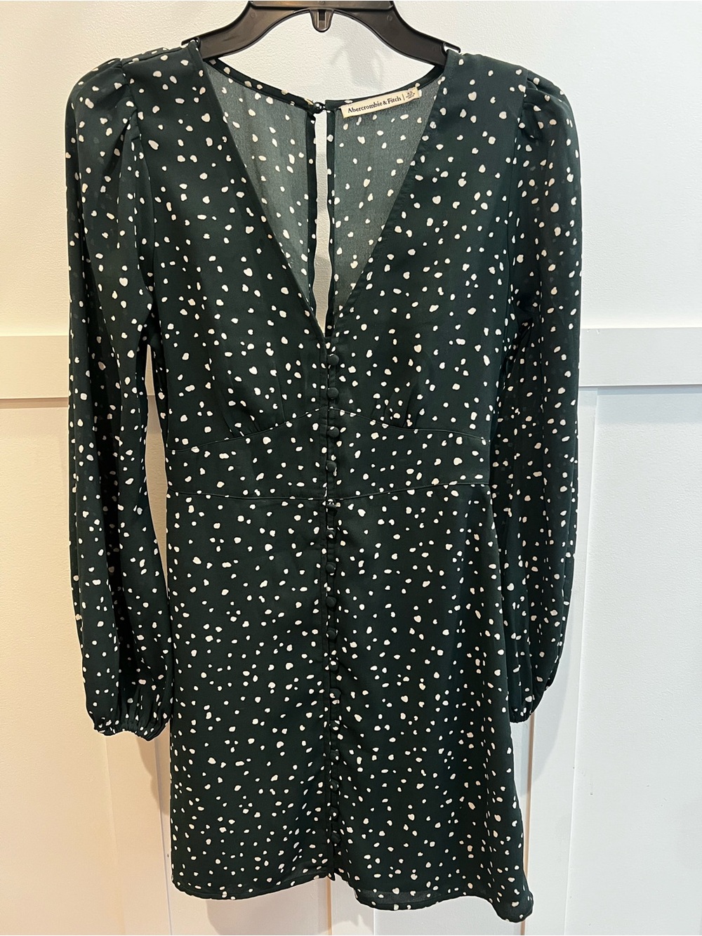 Abercrombie & Fitch Dark Green Polka Dot Long-Sleeve Mini Dress